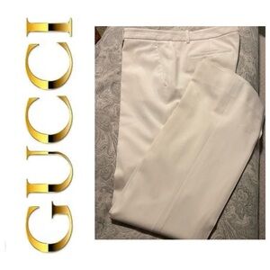 Gucci equestrian wool blend cream low rise slacks, 46